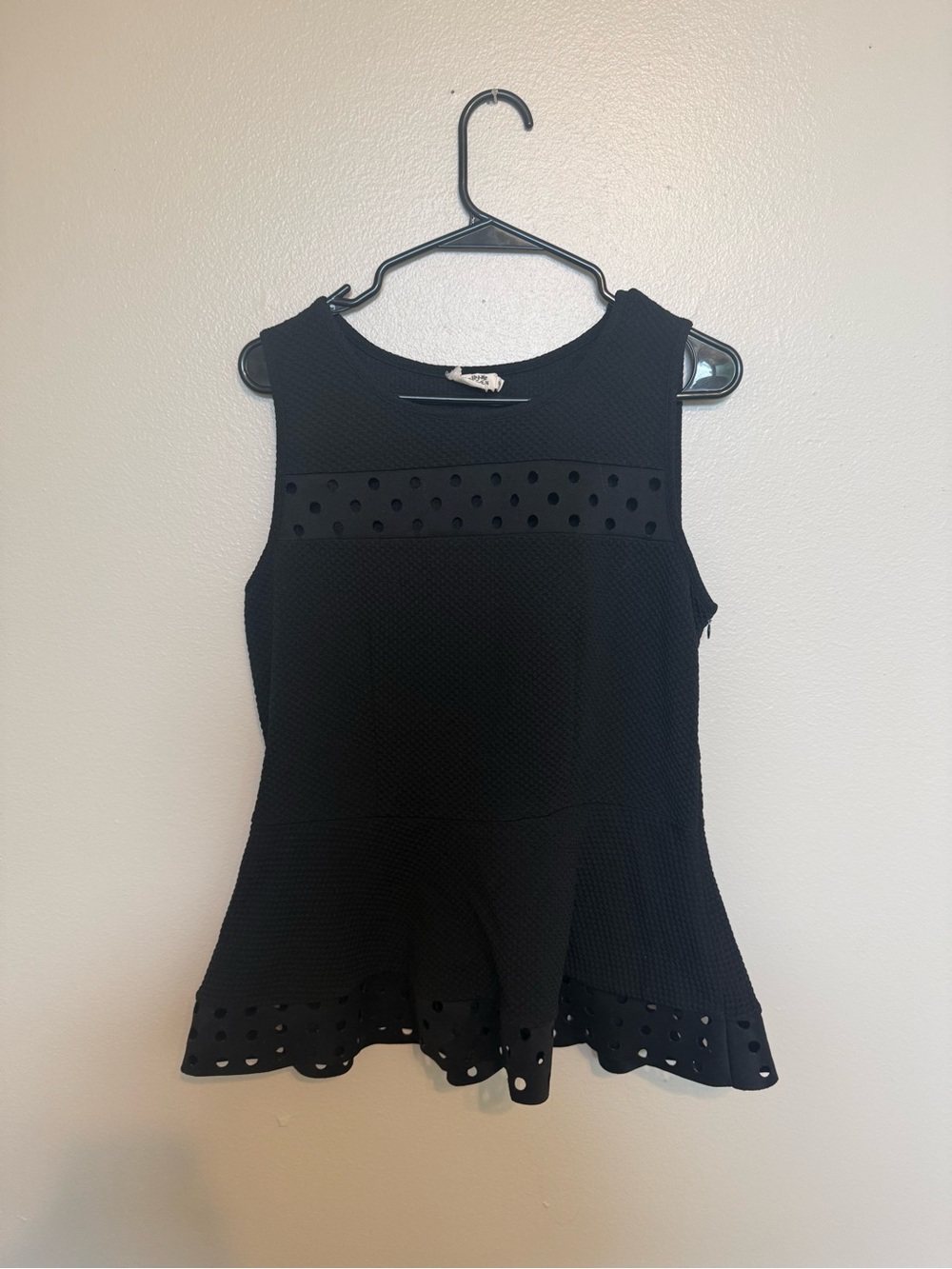 Sleeveless Black Peplum Eyelet Tunic Top
